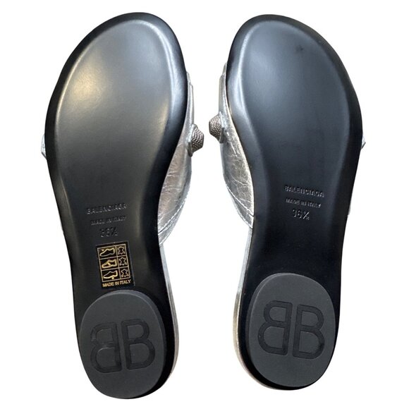 Balenciaga Cagole Embellished Metallic Silver Leather Flats 6.5 US NWT MSRP $890 - Picture 5 of 9